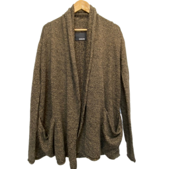 HARLOW brown and black drape front long sleeve cardigan - Picture 1 of 6